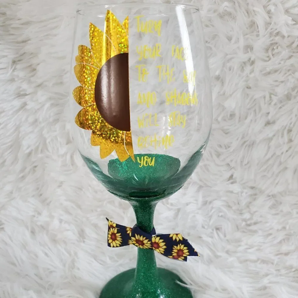 Sunflower Wine Glass, Fall Tumbler, Sunflower Design